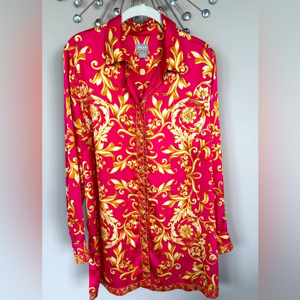 Fuschia Pink and Gold Tunic Blouse
